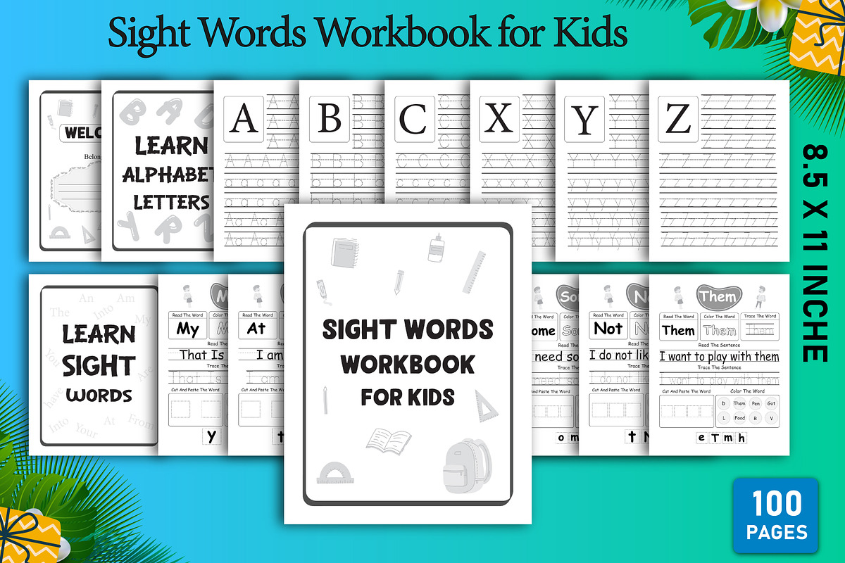 Sight words workbook for kids, a Stationery Template by Designmela01 (Photo 1 of 10)