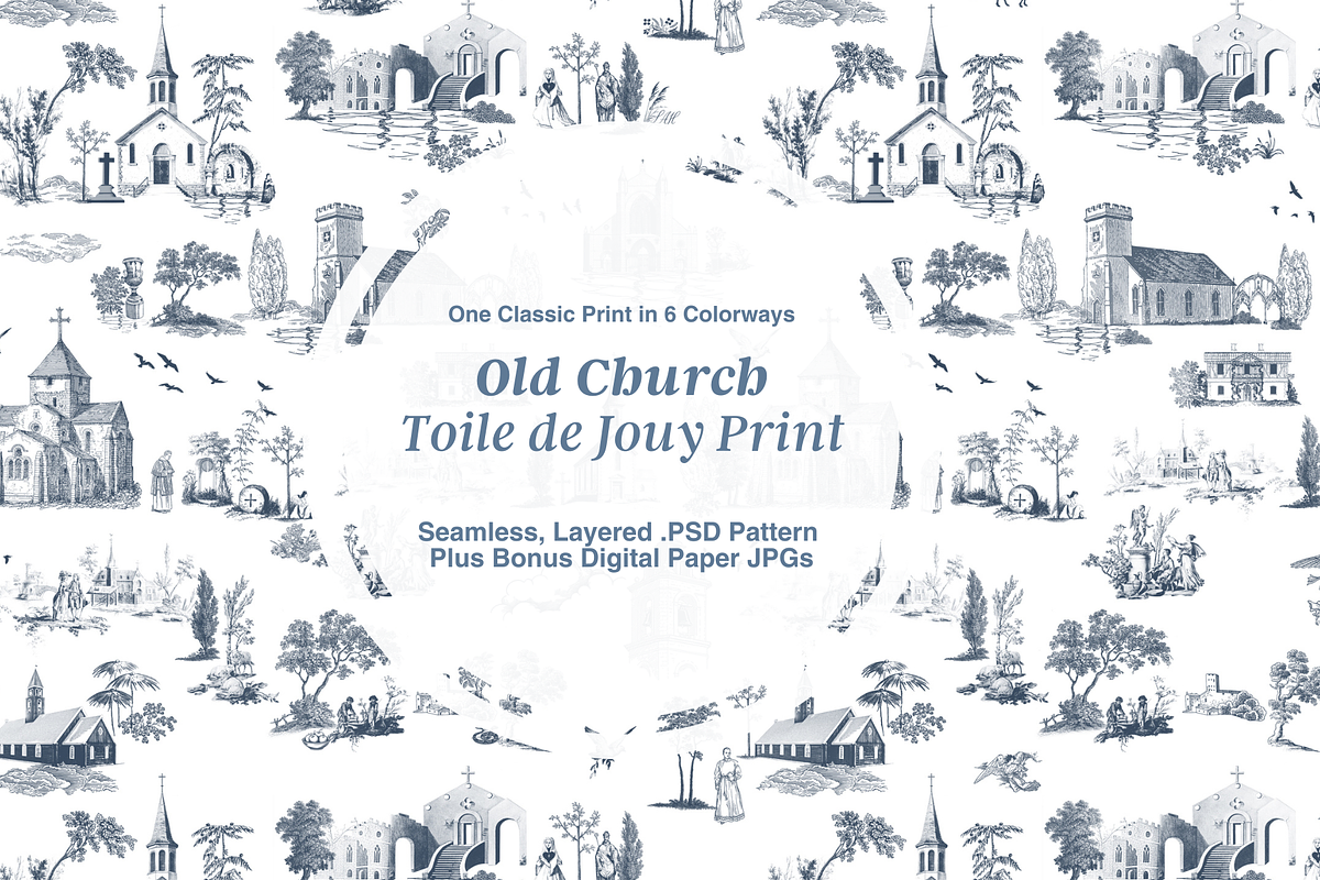 Old Church Toile de Jouy Print, a Background Graphic by Hughes Studio (Photo 1 of 7)