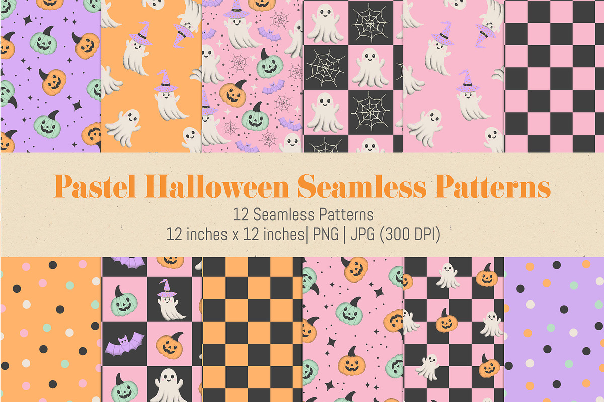 Pastel Halloween Seamless Patterns, a Pattern Graphic by The Audacious Brush (Photo 1 of 9)