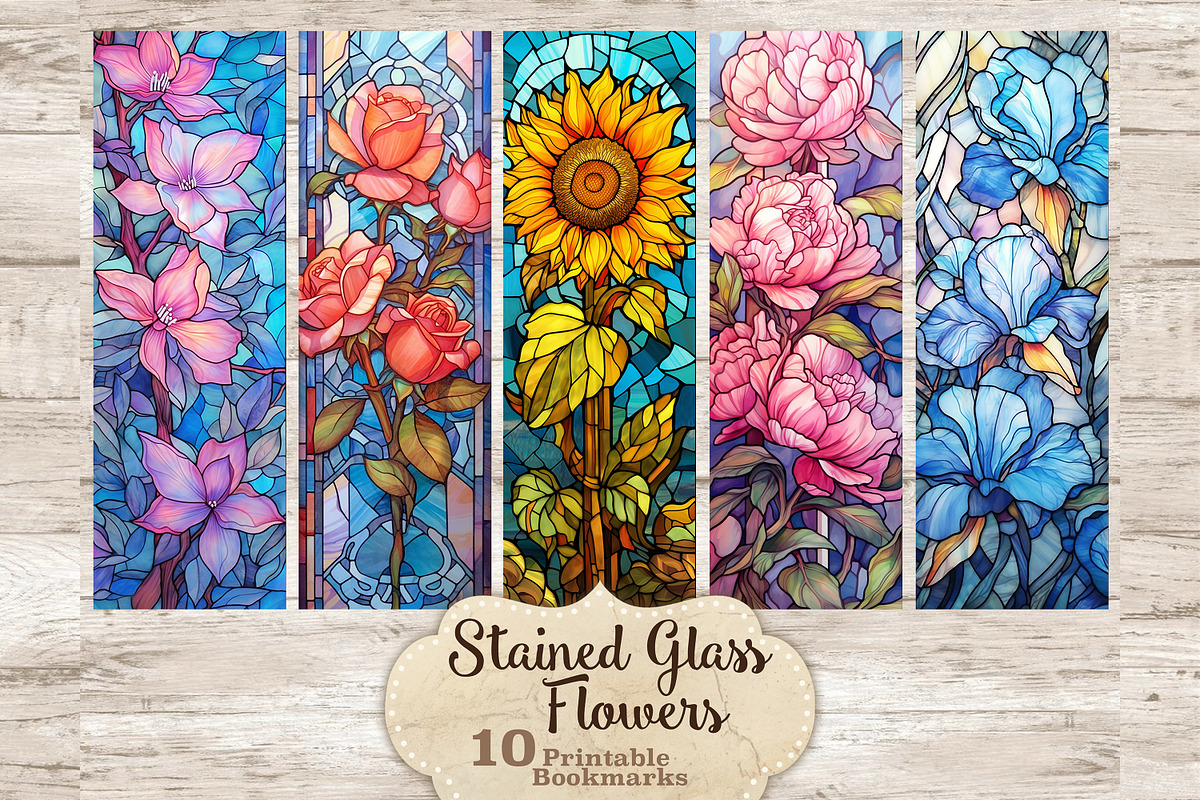 Stained Glass Flowers Bookmarks, a Decorative Illustration by GlamArtZhanna (Photo 1 of 3)