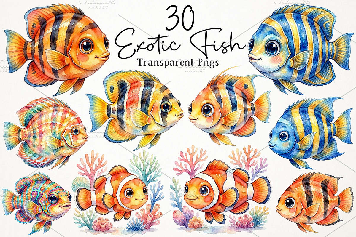 Watercolor Exotic Fish PNG Clipart, an Animal Illustration by RobertsArt (Photo 1 of 7)