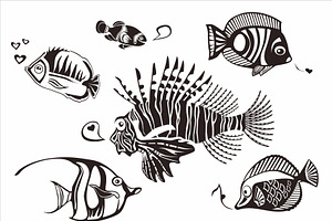 Exotic fish silhouettes, vector