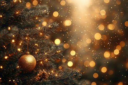 Golden ornaments and warm lights cre, a Photo by Tanuart