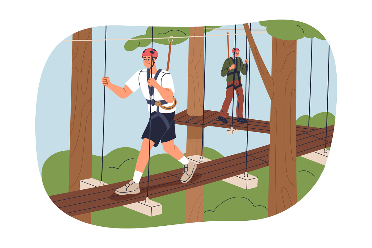 People climbing in rope park set, a Sport Illustration by Good Studio (Photo 3 of 25)