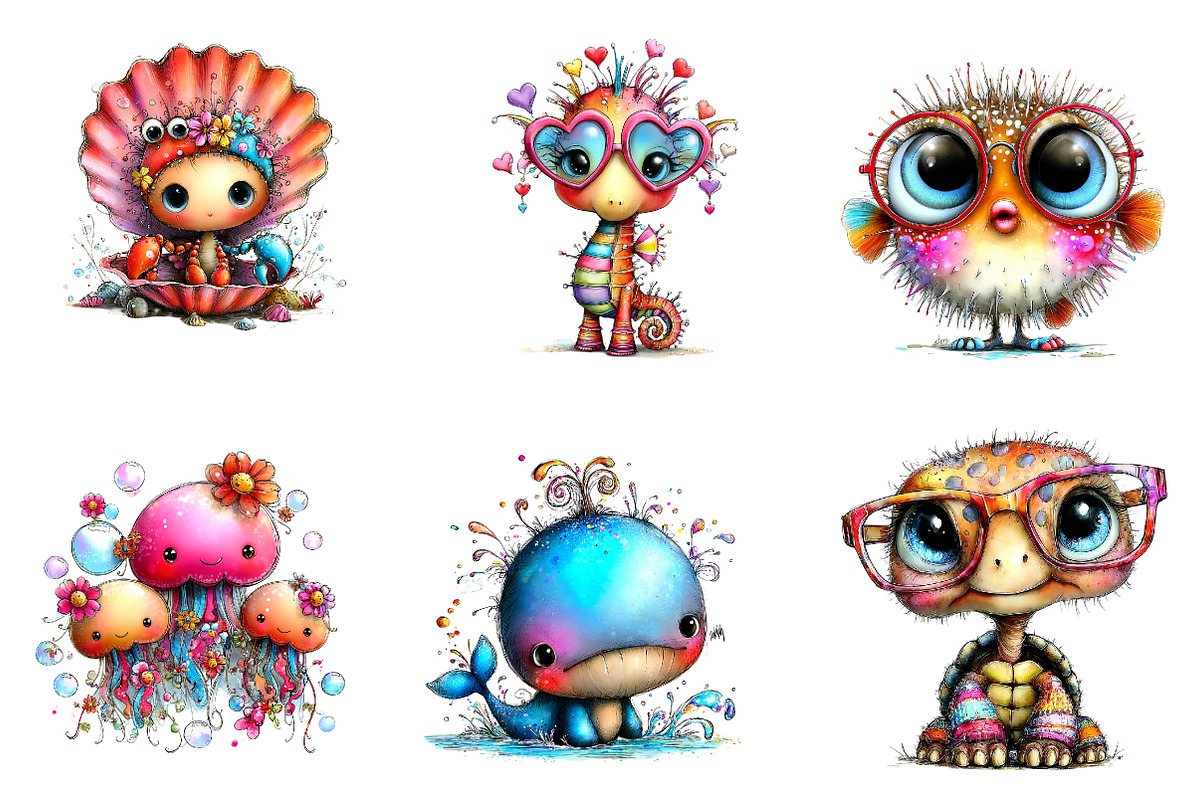 Whimsical Summer Sea Animals Clipart, an Illustration by CreationArt (Photo 4 of 5)