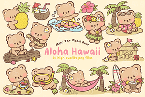 Aloha Hawaii Bear Clipart Collection, an Animal Illustration by Blumensdiary