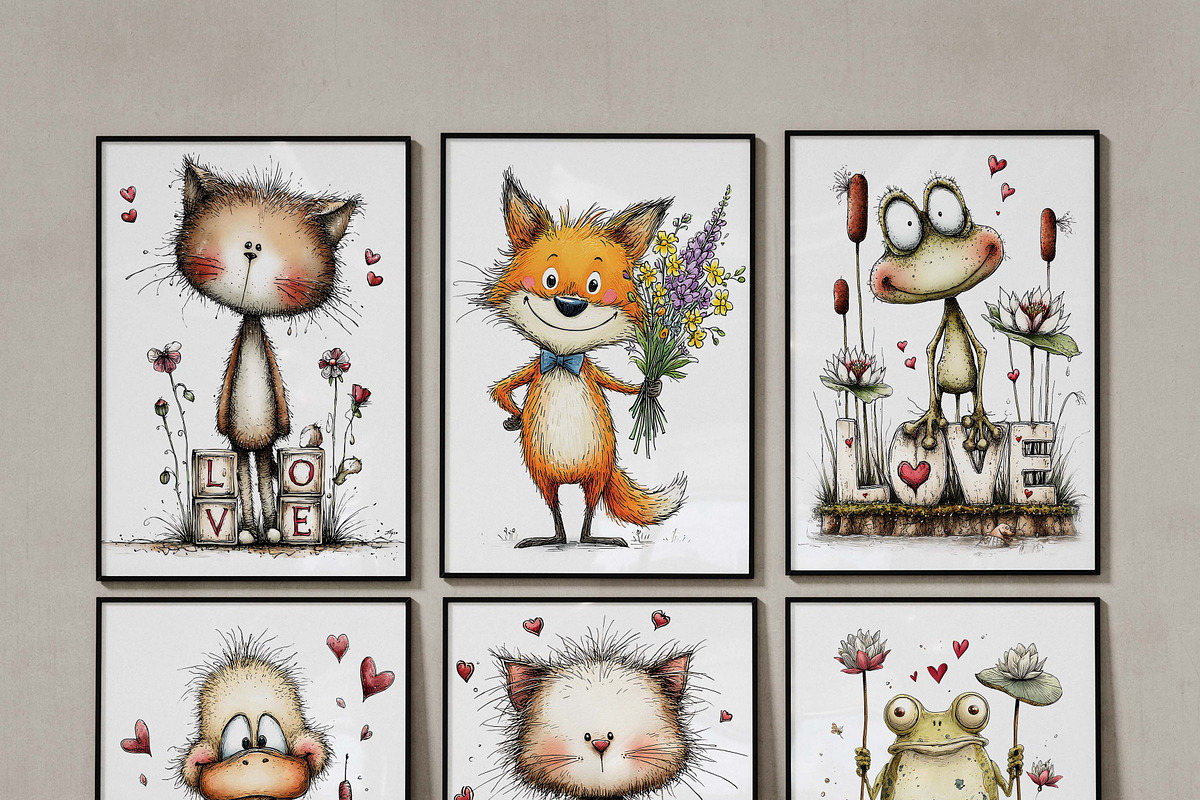 Valentine Lovers Whimsical Animals, an Illustration by one-touch (Photo 5 of 13)