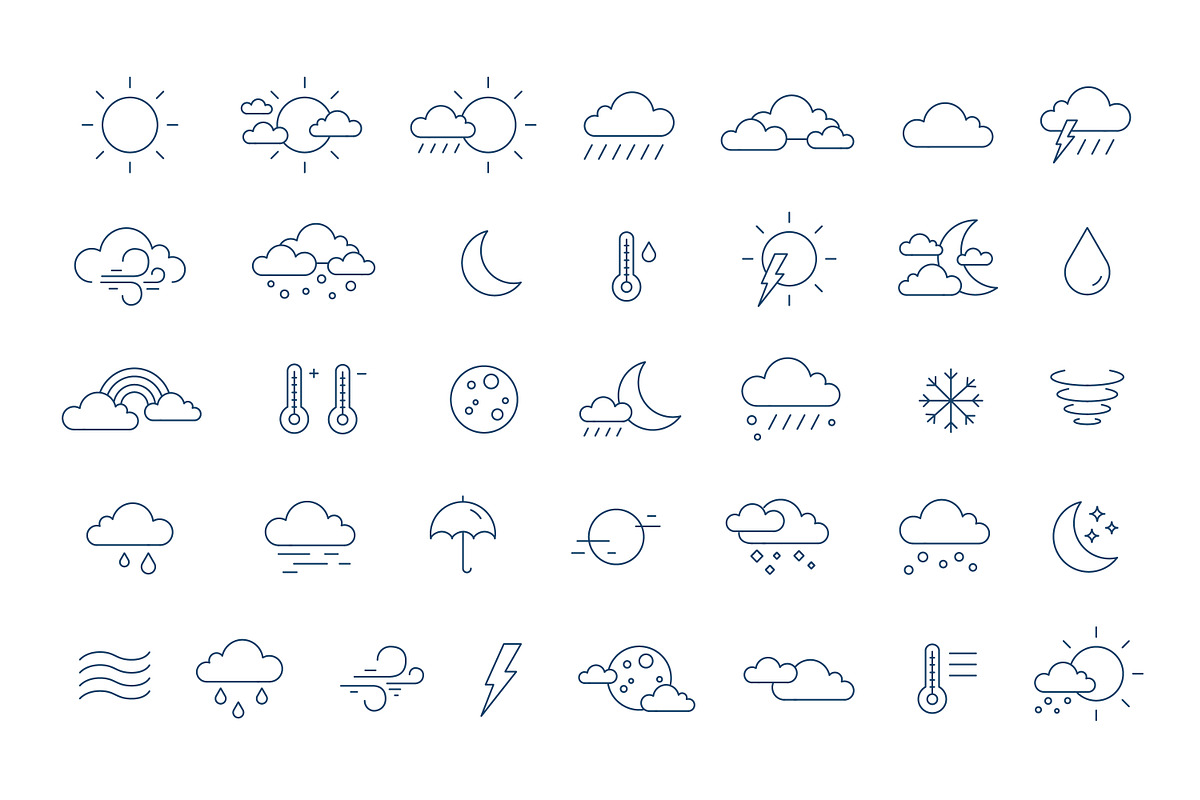 Weather forecast icons, line art set, an Outline Icon by Good Studio (Photo 1 of 7)