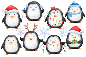 Christmas Penguins Watercolor