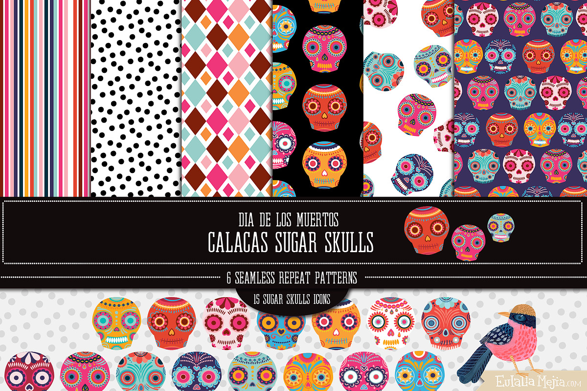 Sugar Skulls Icons and Papers, a Texture Graphic by happychinchilla (Photo 1 of 3)