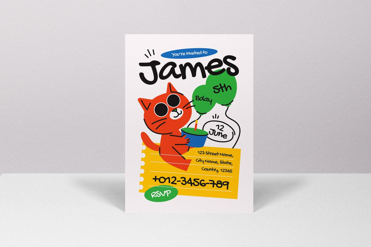 White Kids Birthday Invitation, a Card Template by graphicook (Photo 3 of 3)