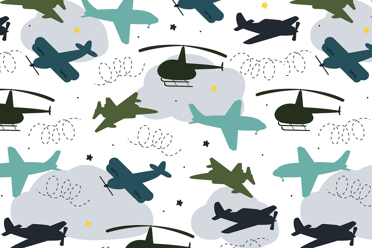 Seamless patterns with air transport, an Object Illustration by narinadraban (Photo 4 of 6)