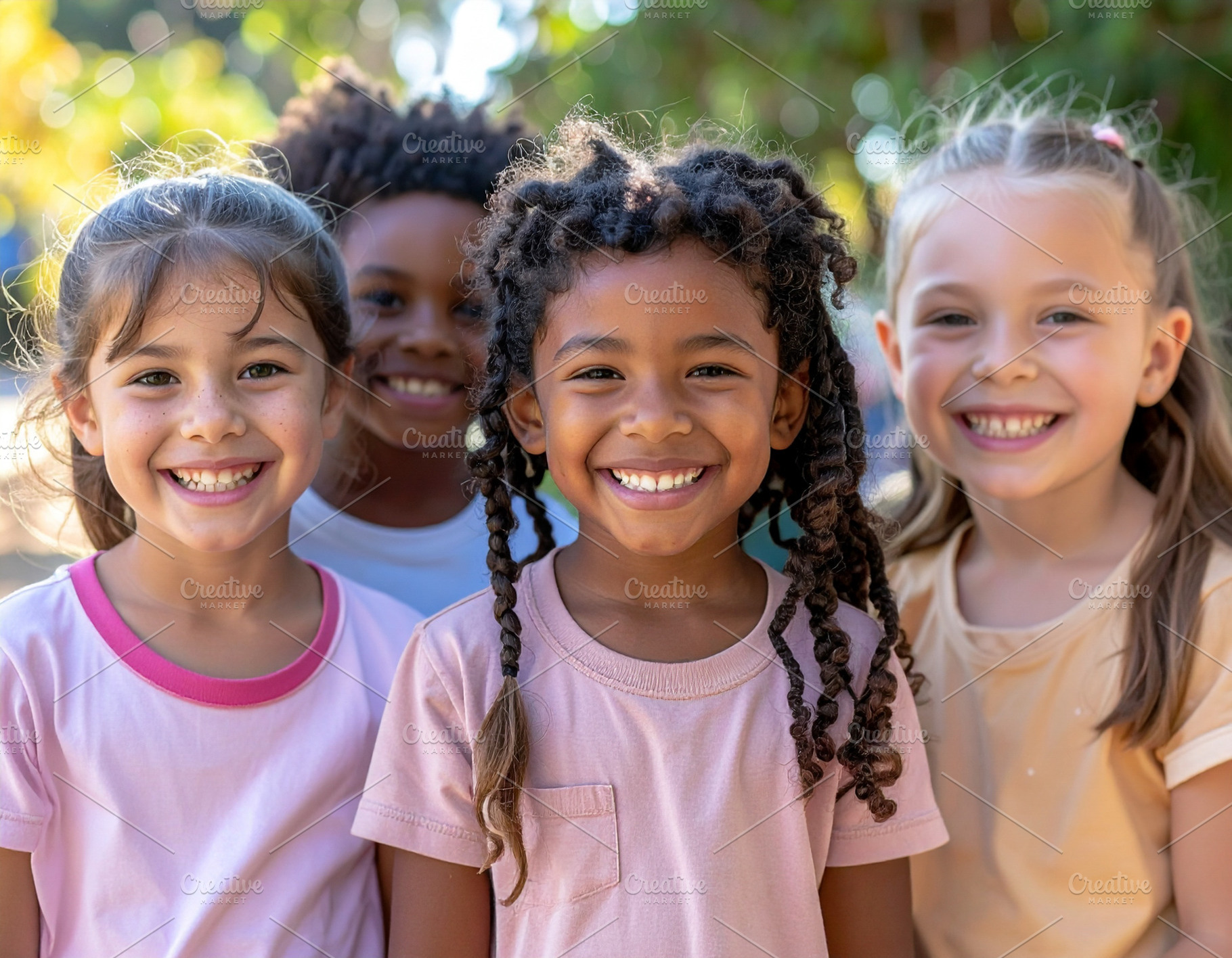 Group of diverse children smiling at the camera outdoors, a Person Photo by DanFLCreativo