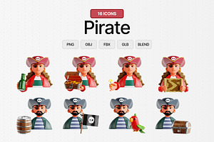Pirate 3D Icon Set, a Characters & Person 3D Model by Eklip Studio