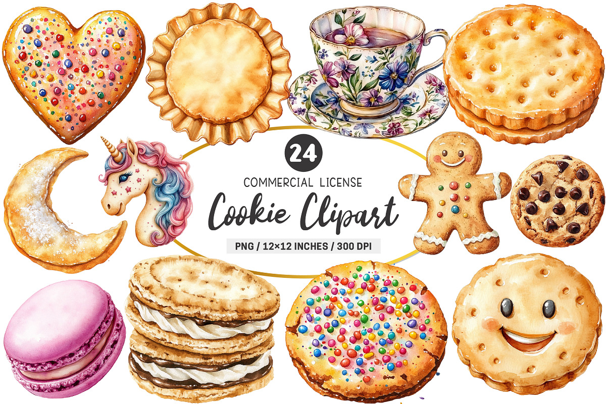 Cookie Watercolor Clipart PNG, an Illustration by SinaCreation (Photo 1 of 5)