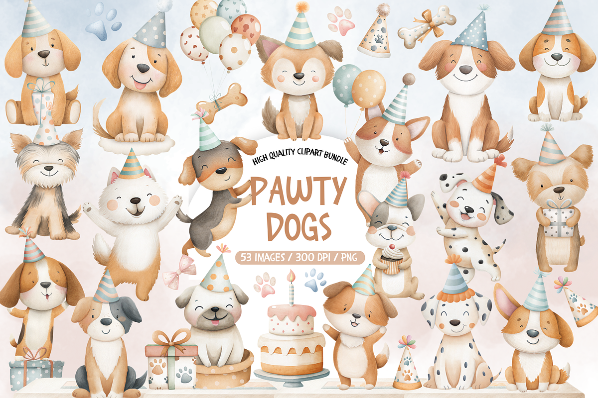 Pawty Dogs Clipart Bundle, an Animal Illustration by TatiMockup (Photo 1 of 4)