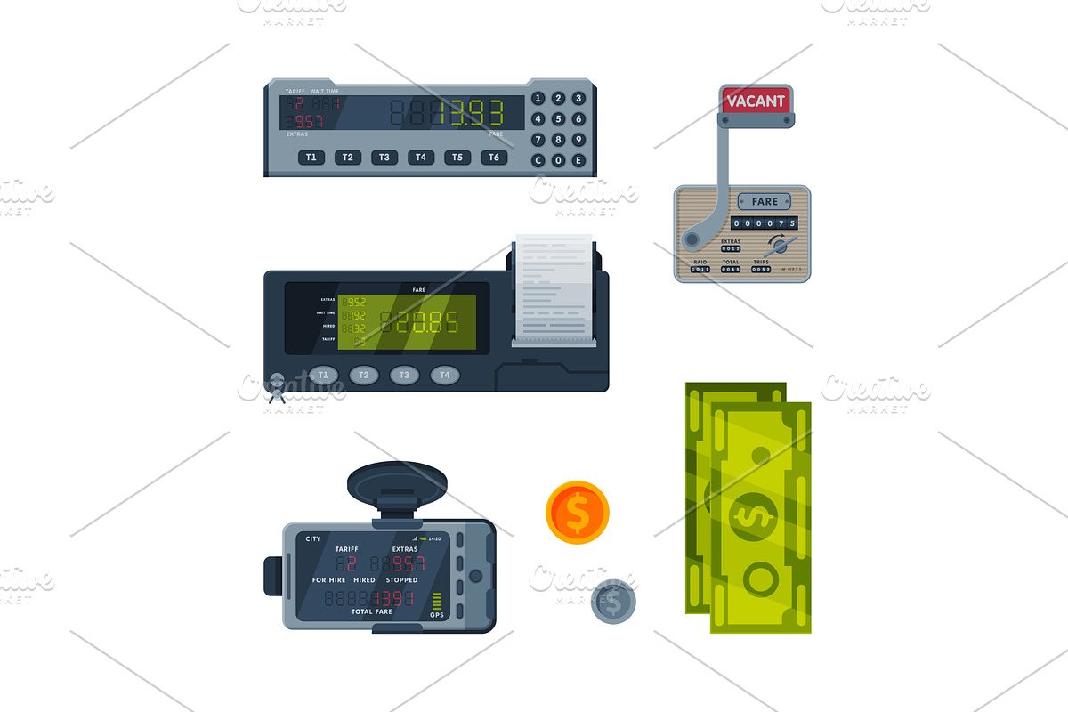 Taximeter as Car Cab Device for, an Object Illustration by TopVectors