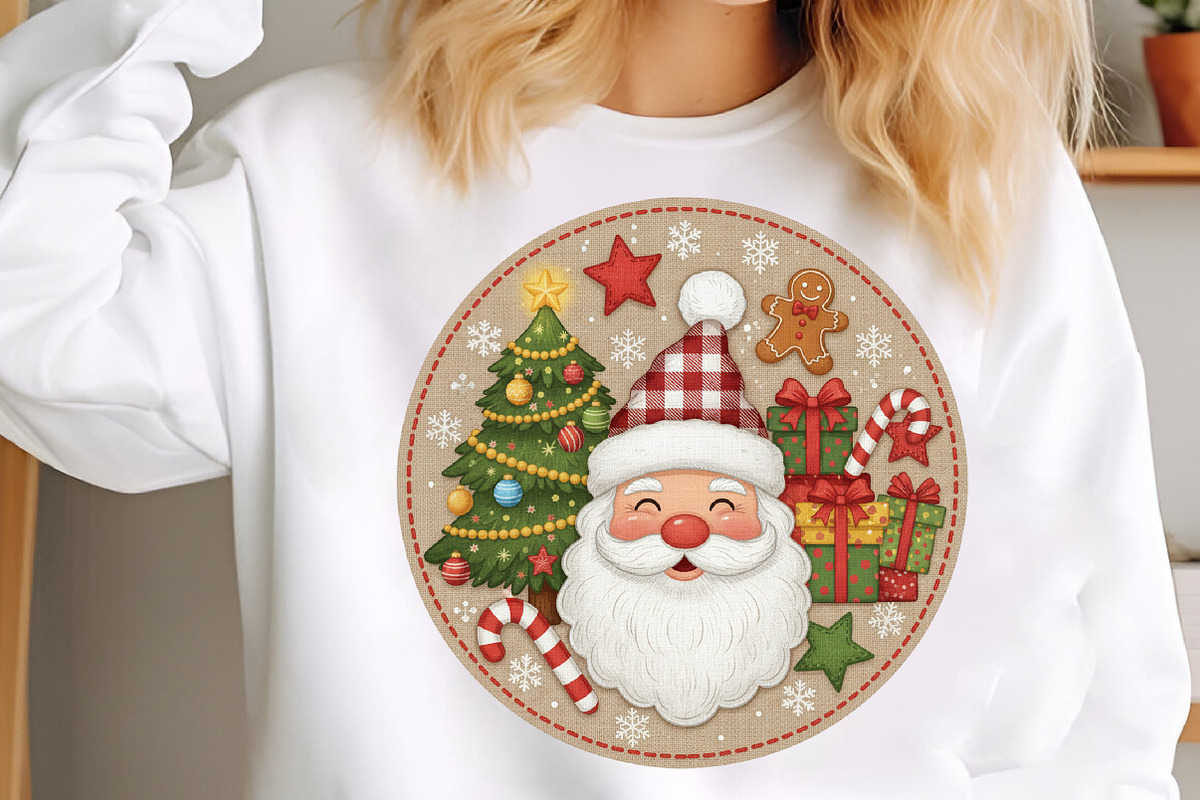 Round Patchwork Christmas Santa PNG, an Illustration by SinaCreation (Photo 2 of 7)