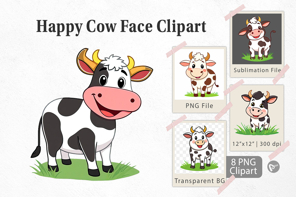 Happy Cow Face Clipart, a Graphic by Artnoy (Photo 1 of 5)