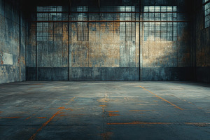 Abandoned industrial warehouse grung, a Photo by Pixeness Studio
