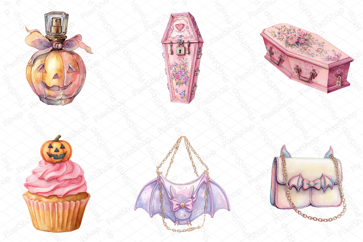 Watercolor Girly Halloween Clipart, an Illustration by DreamPrint404 (Photo 5 of 5)