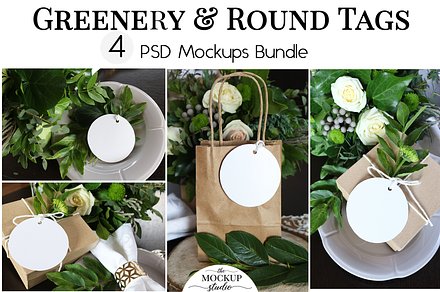 Round Tags Mockups - Greenery Theme