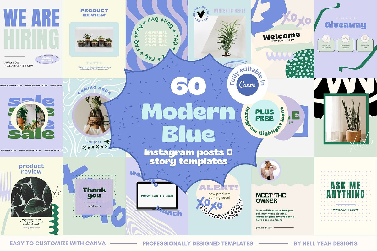 Modern Blue Instagram Templates, a Social Media Template by Hell Yeah Designs (Photo 1 of 10)