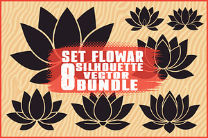 8 Flower Silhouette Vector Pack, an Illustration by jahid234