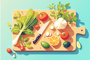 Cartoon cutting board with, a Food Illustration by LadadikArt
