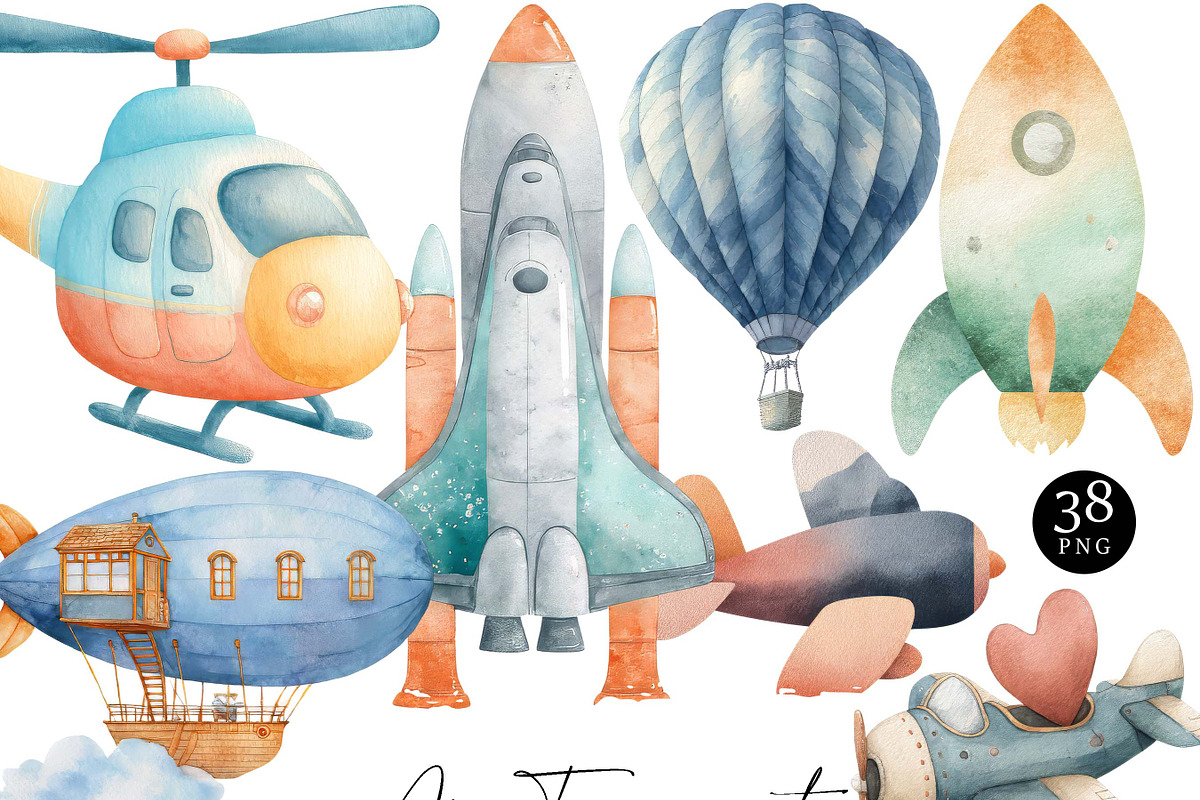 Watercolor Air Transport Clipart, a Transportation Illustration by Design Scotch (Photo 1 of 8)