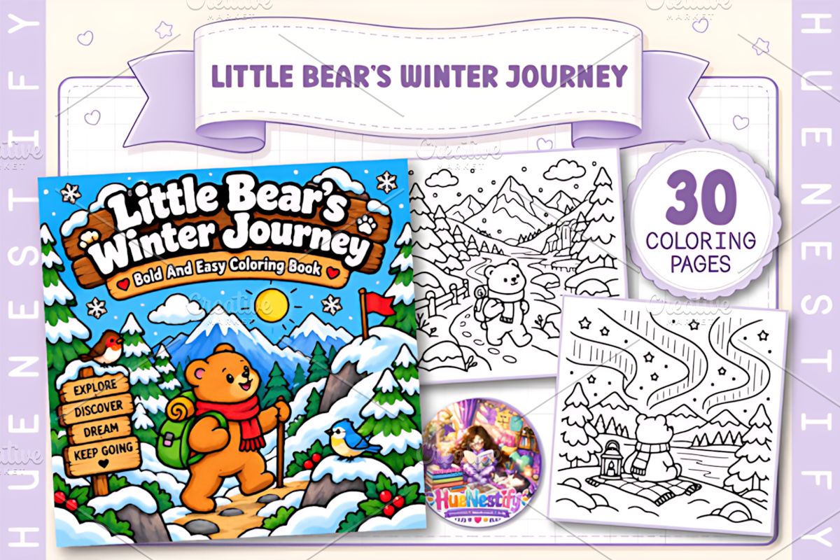 Cozy Bear Winter Journey Coloring, a Seasonal Illustration by Design Station (Photo 1 of 3)