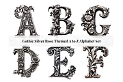 Gothic Silver Rose Alphabet Letters, a Decorative Illustration by Creative Art By SamM (Thumbnail 1 of 10)