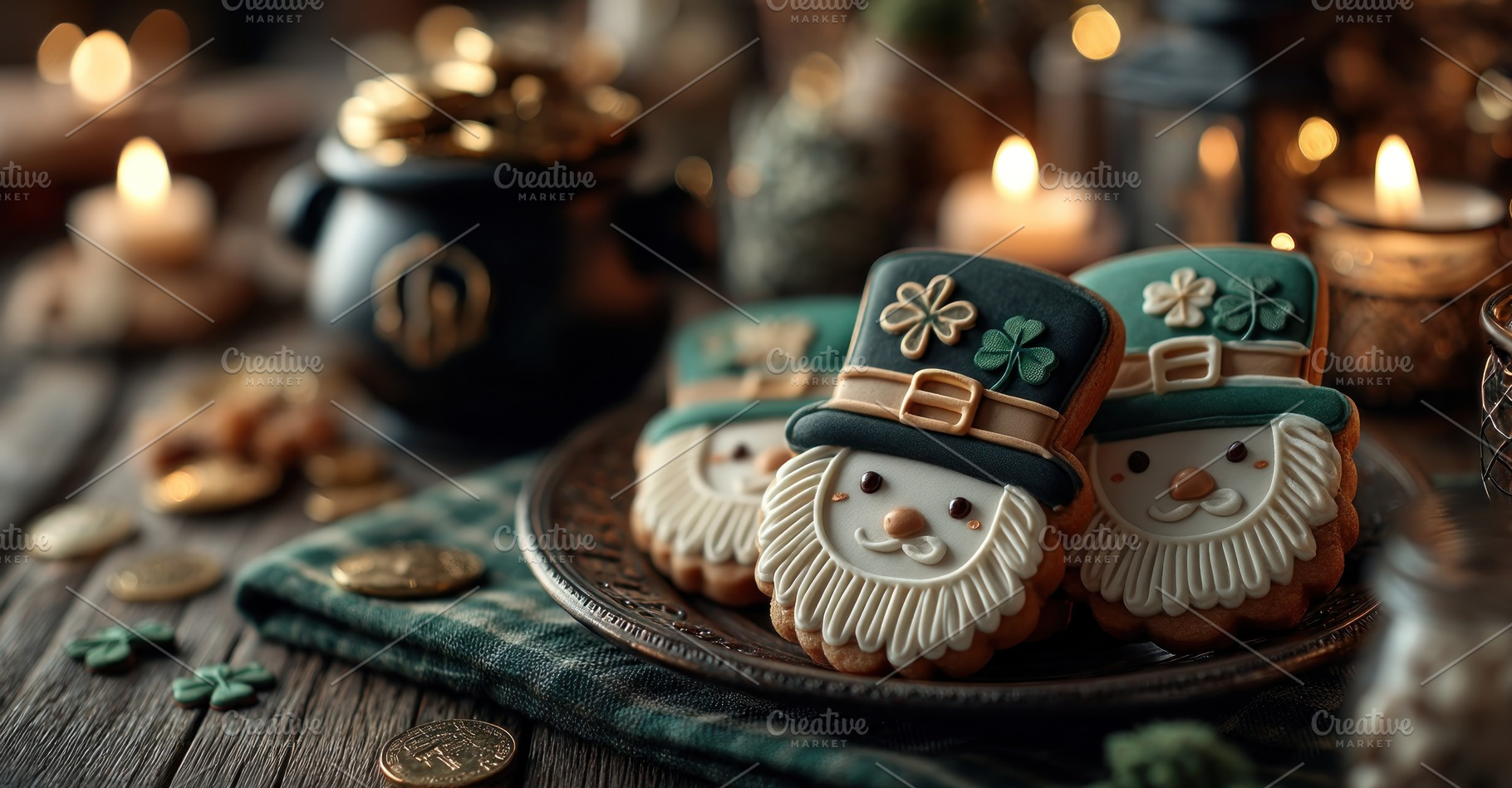 Cute St Patrick Day Leprechaun Face Sugar Cookies with Green Hat, a Food & Drink Photo by José Manuel Gelpi