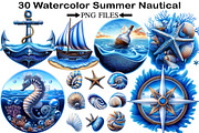 Watercolor Summer Nautical Clipart, an Illustration by Black Bird Studio (Thumbnail 1 of 5)