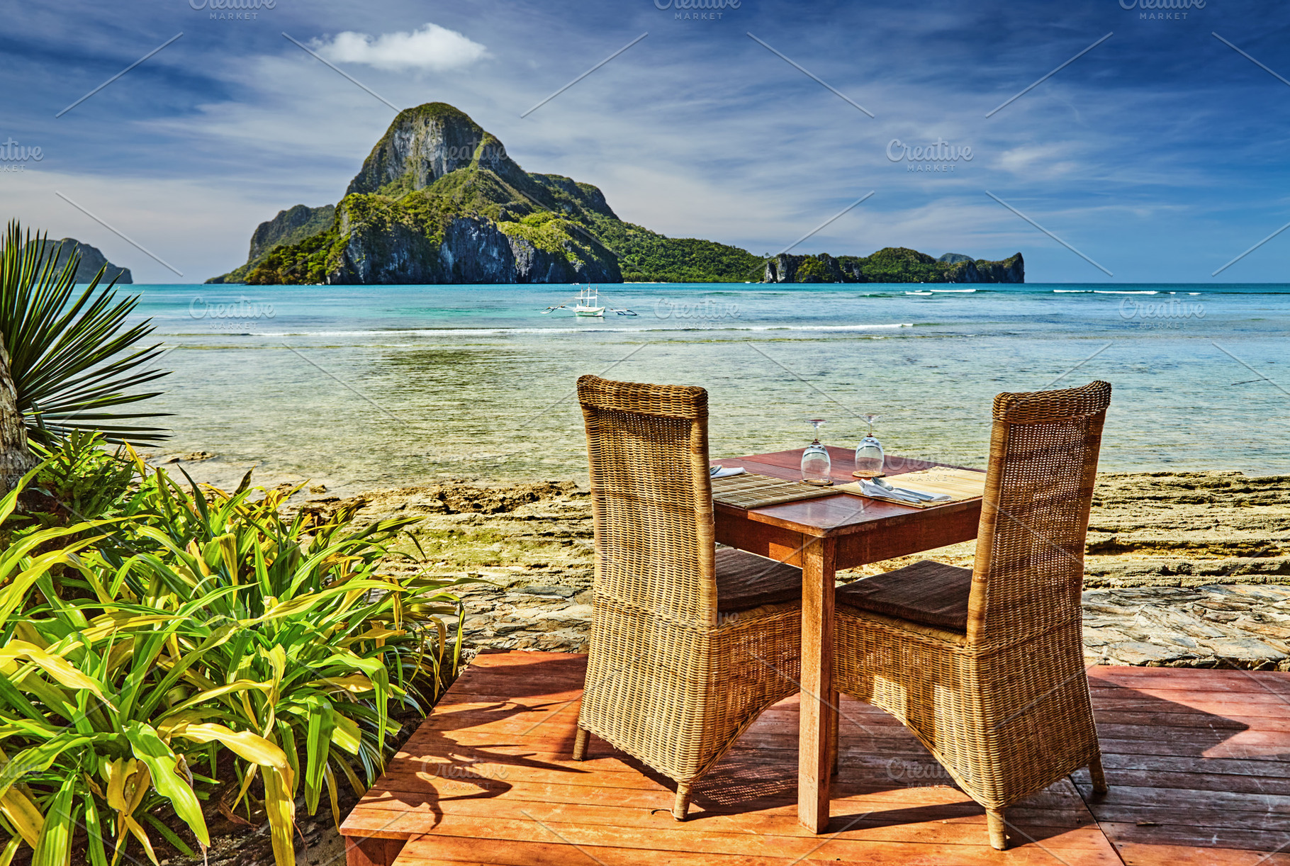 Outdoor terrace of the beach restaur, a Nature Photo by Shop Name