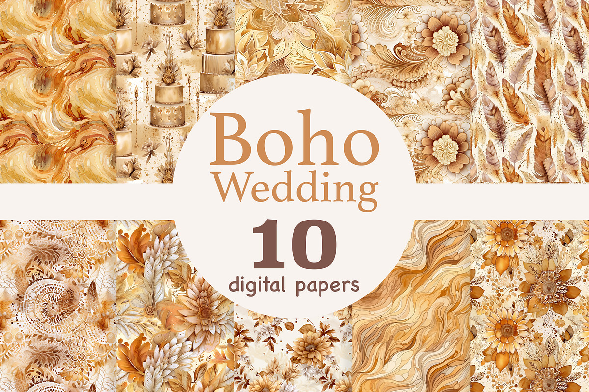 Boho Wedding Digital Paper | Flowers, a Pattern Graphic by GlamArtZhanna (Photo 1 of 3)