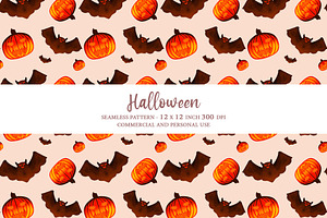 Pumpkin Bat Seamless Pattern