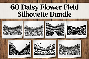 60 Daisy Flower Field Silhouette