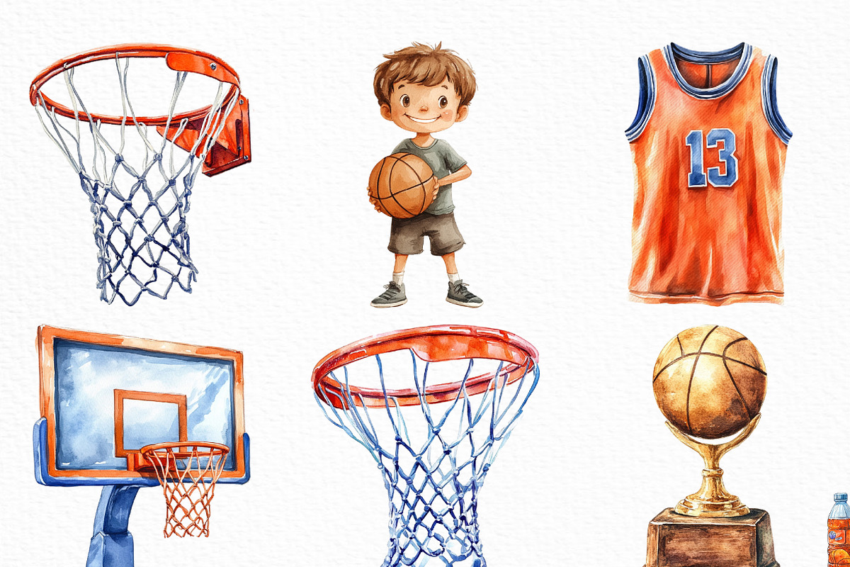 Watercolor Basketball Clipart Bundle, an Illustration by Craft Nest (Photo 2 of 6)