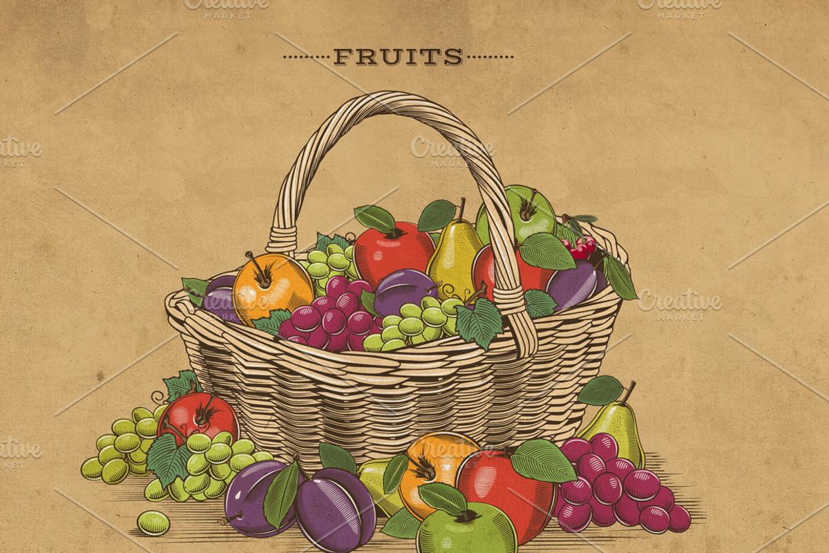 Vintage Fruits & Vegetables Baskets, an Object Graphic by ConceptCafe (Photo 4 of 7)
