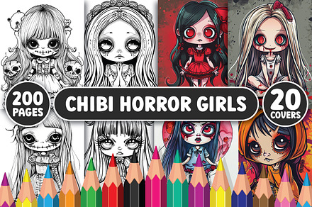 200 Chibi Horror Girls Coloring Page