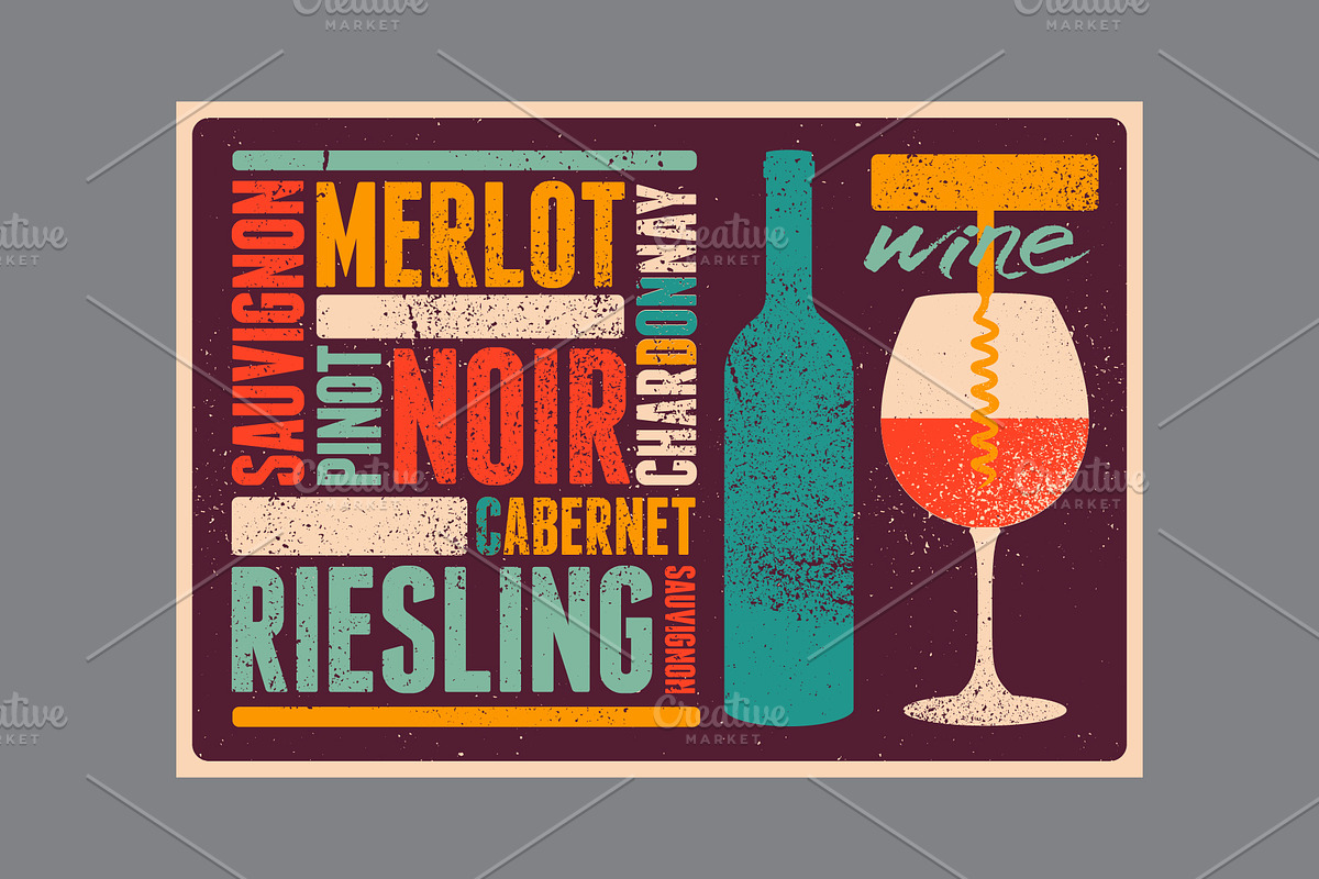 Wine types grunge vector poster set., a Food Illustration by PoPaShop (Photo 4 of 7)