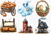 Watercolor Halloween Farm Clipart, an Illustration by Canvas Craft (Thumbnail 2 of 7)