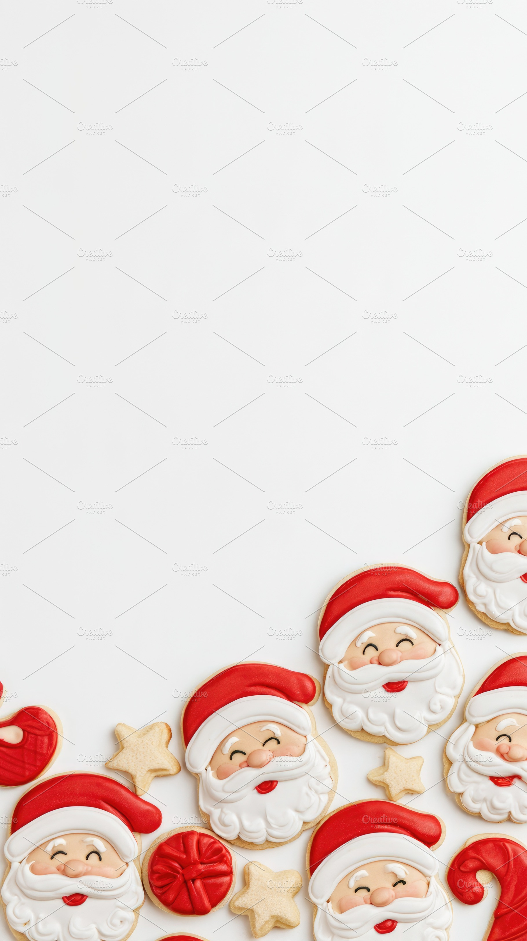 Santa Claus Christmas cookies with stars and gifts on white back, a Food & Drink Photo by José Manuel Gelpi