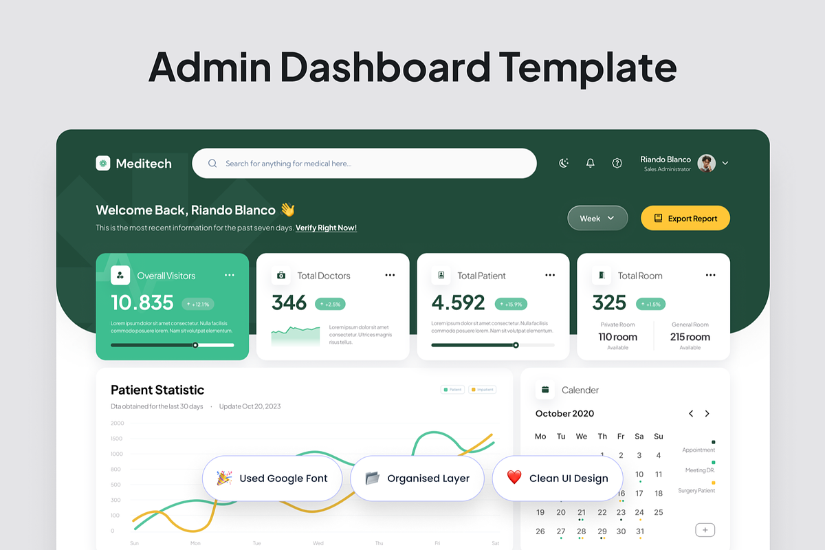 Meditecha - Hospital Admin Dashboard, a Websites & App Template by SquidPixey (Photo 2 of 5)