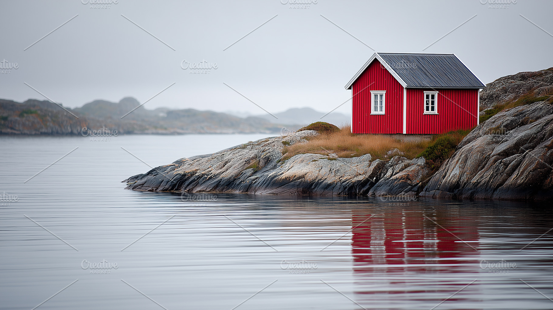 Small, vibrant red house standing, an Architecture Photo by MistyDay