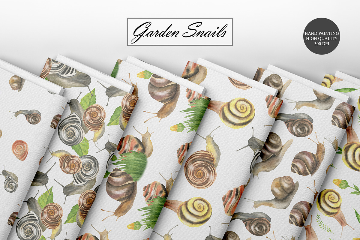 Watercolor Snail Seamless Patterns, an Animal Illustration by OlDm_Shop (Photo 9 of 10)