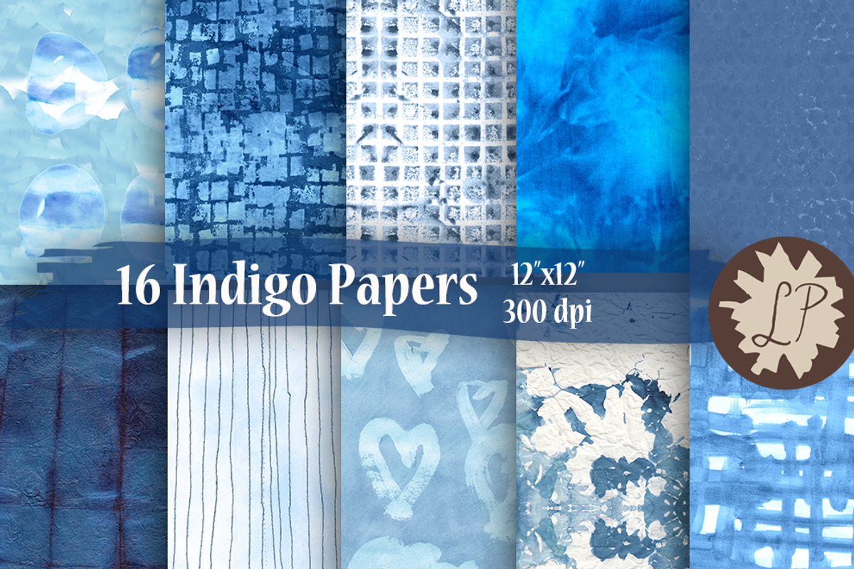 16 Indigo/Shibori Watercolour Papers, a Pattern Graphic by Liz Plummer (Photo 1 of 6)