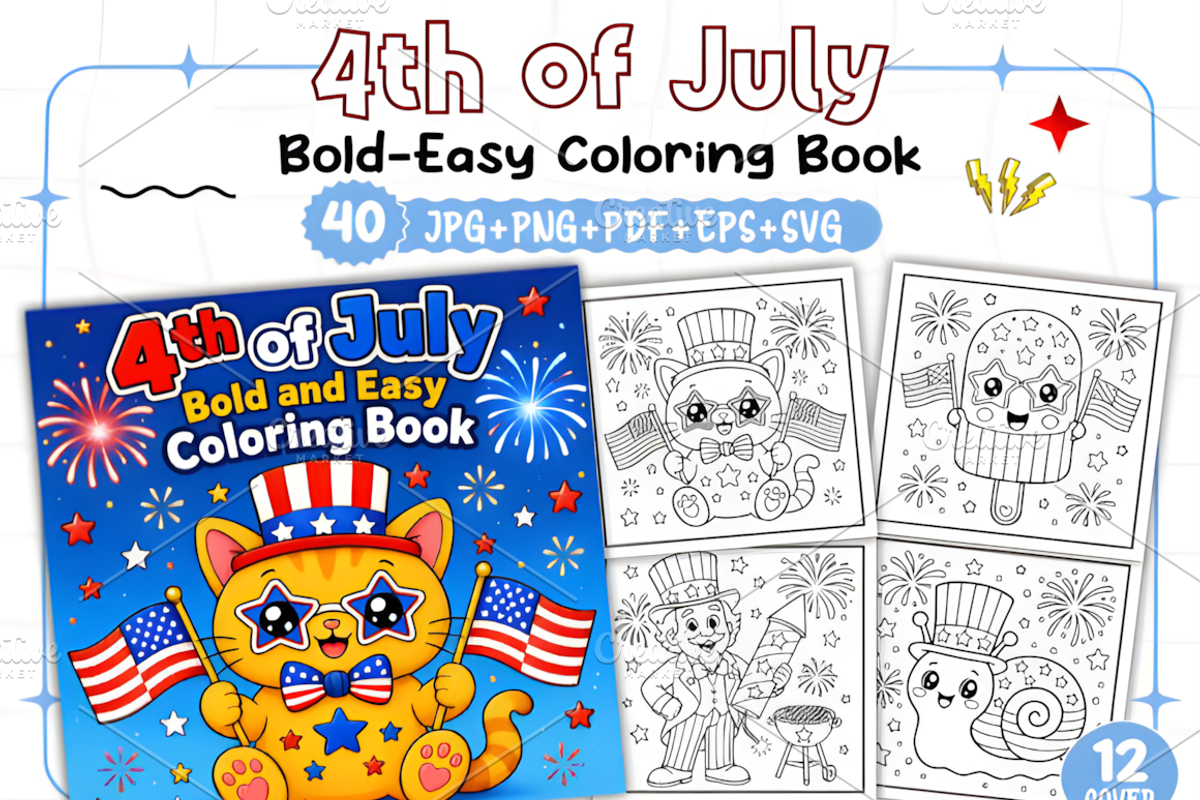Bold and Easy 4th of July Coloring, a Seasonal Illustration by Coco Bloom (Photo 1 of 8)