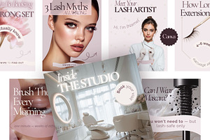 216 Lash Tech Canva Templates, a Social Media Template by MOAROShop